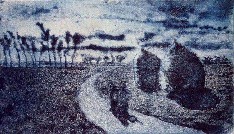 Camille Pissarro Twilight with Haystacks Spain oil painting art